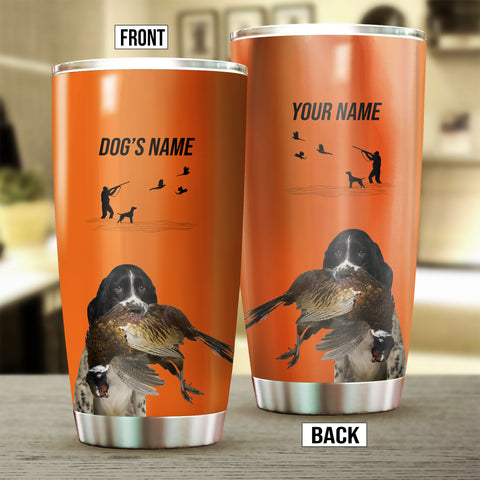 English Springer Spaniel Hunting Dog Custom names Orange Stainless Steel Tumbler Cup FSD4427