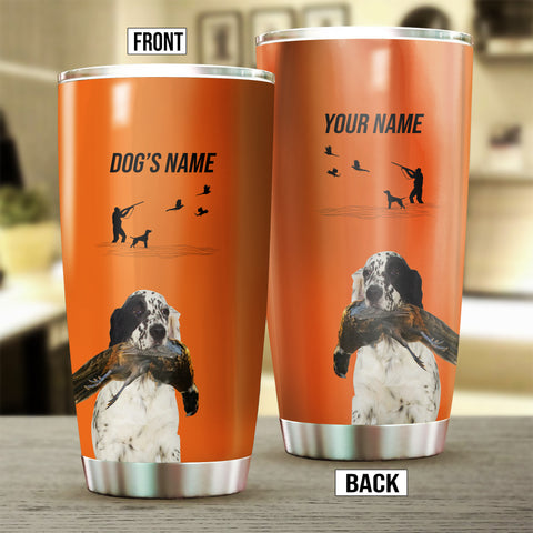 English Setter Hunting Dog Custom names Orange Stainless Steel Tumbler Cup FSD4428