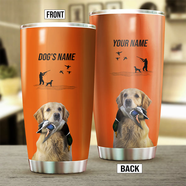 Golden Retriever Hunting Dog Custom names Orange Stainless Steel Tumbler Cup FSD4429