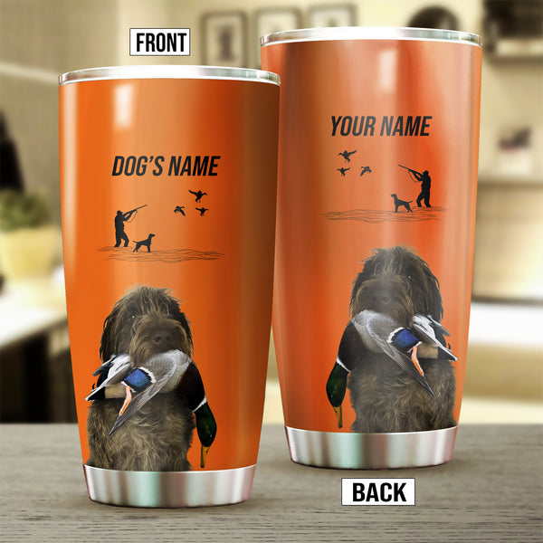 Wirehaired Pointing Griffon Hunting Dog Custom names Orange Stainless Steel Tumbler Cup FSD4431