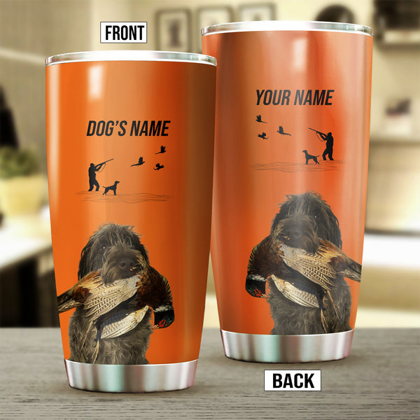 Wirehaired Pointing Griffon Hunting Dog Custom names Orange Stainless Steel Tumbler Cup FSD4431