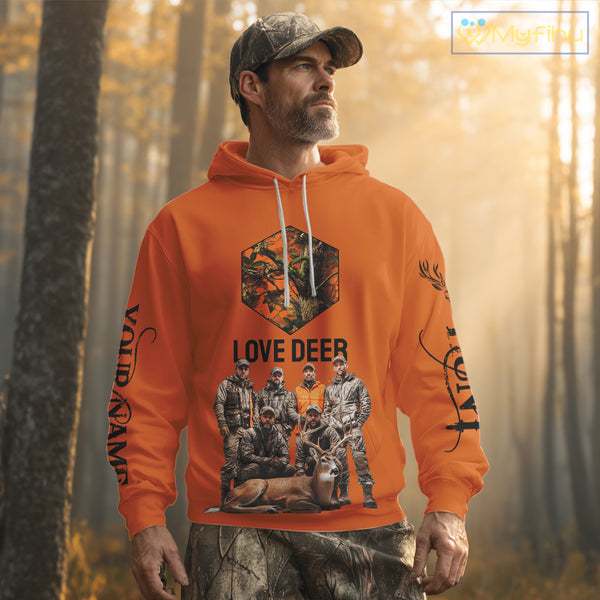 Deer Hunting Orange Hoodie, Long Sleeve Shirt Custom Name, Team Name Gift For Hunter NHT05