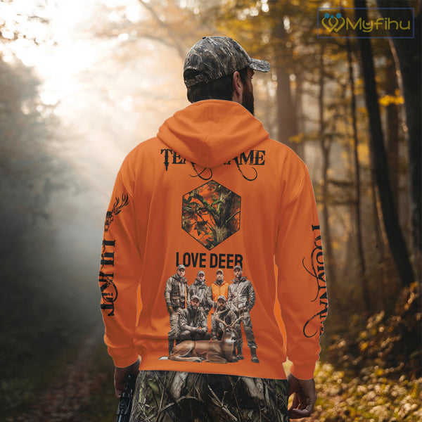 Deer Hunting Orange Hoodie, Long Sleeve Shirt Custom Name, Team Name Gift For Hunter NHT05