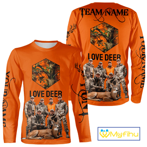 Deer Hunting Orange Hoodie, Long Sleeve Shirt Custom Name, Team Name Gift For Hunter NHT05
