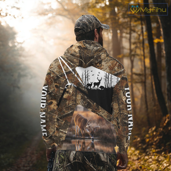 Deer Hunting 3D All Over Print Shirt Personalized Brown Fall Season Camo Hunting Clothes NHT204