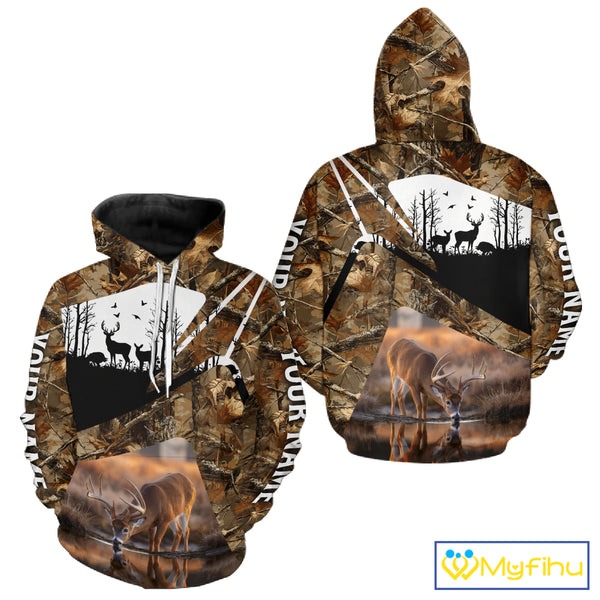 Deer Hunting 3D All Over Print Shirt Personalized Brown Fall Season Camo Hunting Clothes NHT204