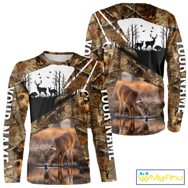 Deer Hunting 3D All Over Print Shirt Personalized Brown Fall Season Camo Hunting Clothes NHT204