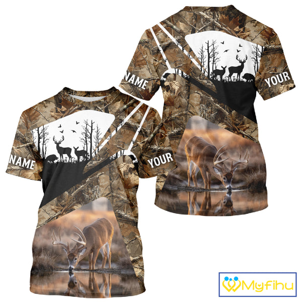 Deer Hunting 3D All Over Print Shirt Personalized Brown Fall Season Camo Hunting Clothes NHT204
