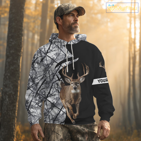 Deer Hunting Big Game Black Camo Gray Custom Name 3D All Over Print Shirts, Hunting Gifts NHT205