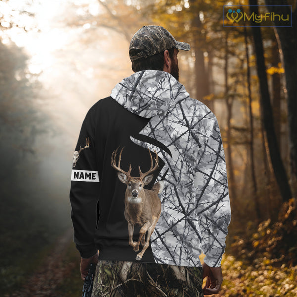 Deer Hunting Big Game Black Camo Gray Custom Name 3D All Over Print Shirts, Hunting Gifts NHT205