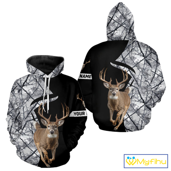 Deer Hunting Big Game Black Camo Gray Custom Name 3D All Over Print Shirts, Hunting Gifts NHT205