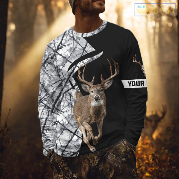 Deer Hunting Big Game Black Camo Gray Custom Name 3D All Over Print Shirts, Hunting Gifts NHT205