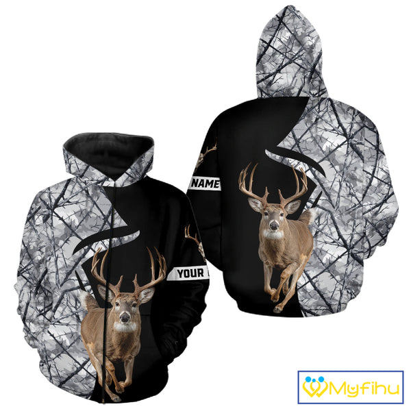 Deer Hunting Big Game Black Camo Gray Custom Name 3D All Over Print Shirts, Hunting Gifts NHT205