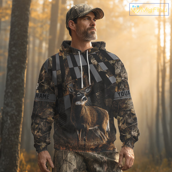 Deer Hunter Camo Hunting Hoodie For Men – Realistic Buck Design NHT334