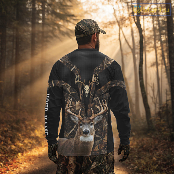 Brown Camo 3D Deer Hunting Hoodie For Men – Whitetail Buck Skull Design NHT335