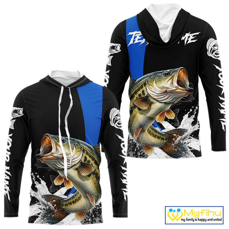Personalized Bass Fishing Jersey, Bass Hooded Fishing Shirt Long Sleeve Fishing Apparel For Men NHT872