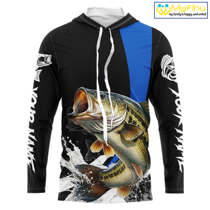 Personalized Bass Fishing Jersey, Bass Hooded Fishing Shirt Long Sleeve Fishing Apparel For Men NHT872
