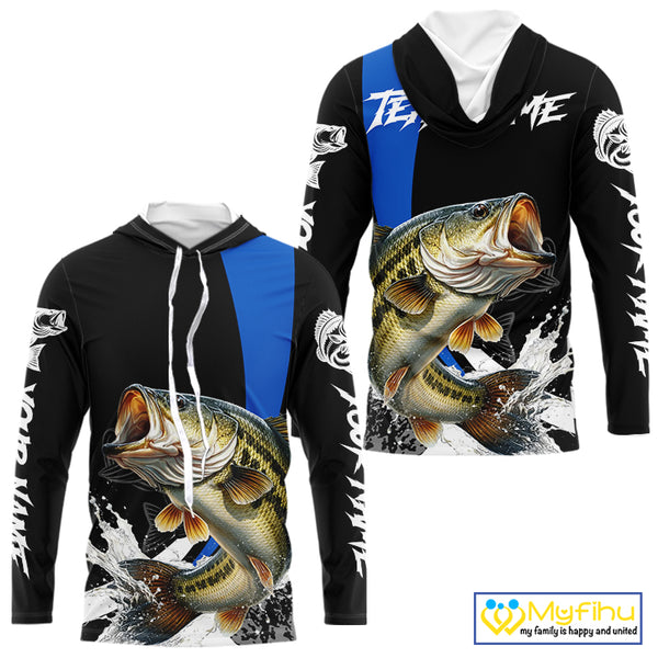 Personalized Bass Fishing Jersey, Bass Hooded Fishing Shirt Long Sleeve Fishing Apparel For Men NHT872