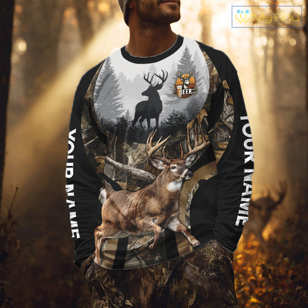 Deer Hunting Camo Shirt For Men, Custom Camo 3D Animal Deer Hunting Shirt NHT340