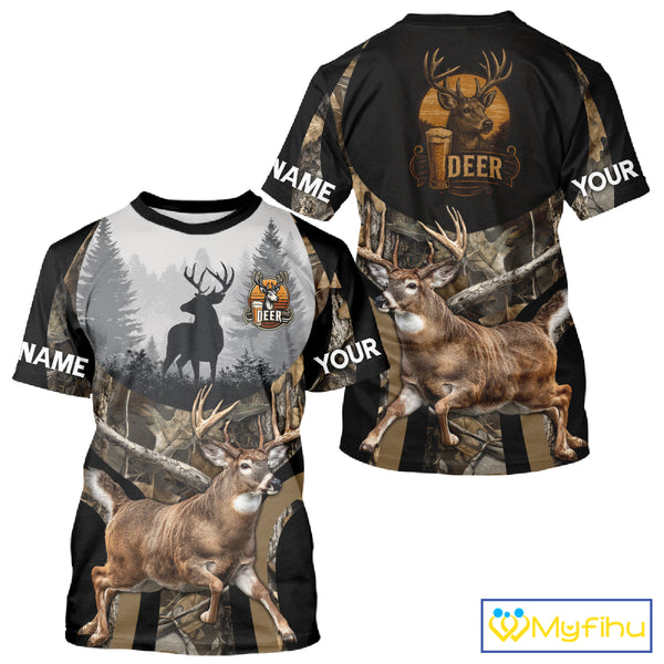 Deer Hunting Camo Shirt For Men, Custom Camo 3D Animal Deer Hunting Shirt NHT340