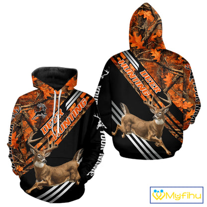 Running Deer Hunting Shirt – Autumn Camo Design, Custom Name for Hunters NHT341