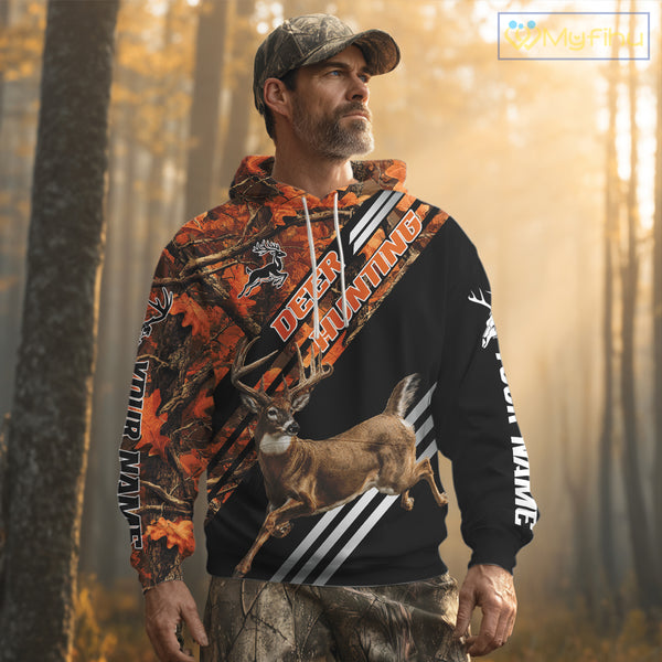 Running Deer Hunting Shirt – Autumn Camo Design, Custom Name for Hunters NHT341