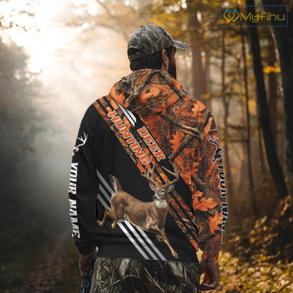 Running Deer Hunting Shirt – Autumn Camo Design, Custom Name for Hunters NHT341