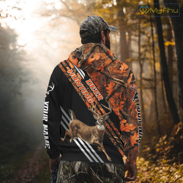 Running Deer Hunting Shirt – Autumn Camo Design, Custom Name for Hunters NHT341