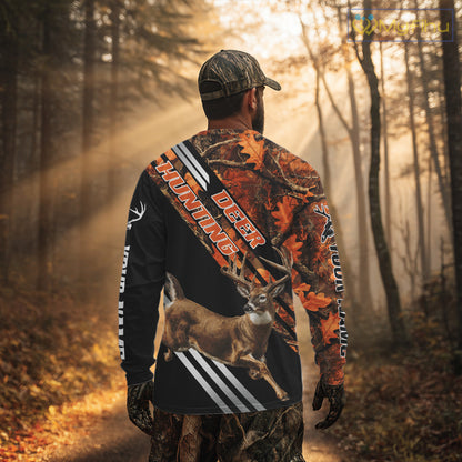 Running Deer Hunting Shirt – Autumn Camo Design, Custom Name for Hunters NHT341