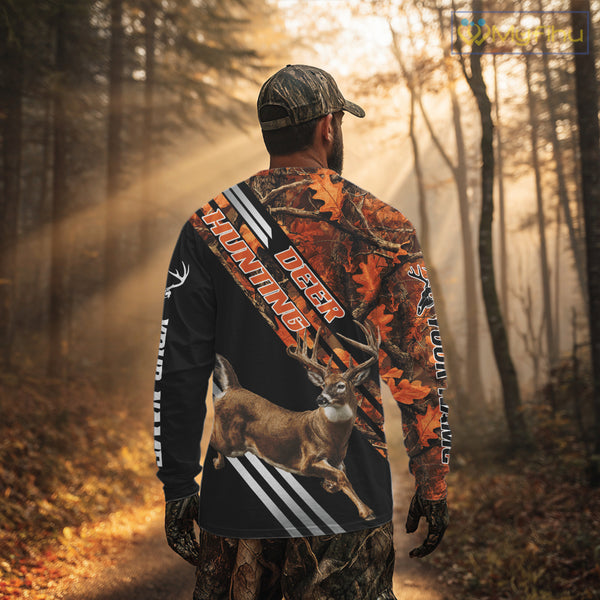 Running Deer Hunting Shirt – Autumn Camo Design, Custom Name for Hunters NHT341