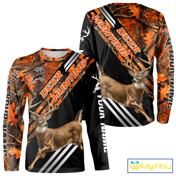 Running Deer Hunting Shirt – Autumn Camo Design, Custom Name for Hunters NHT341