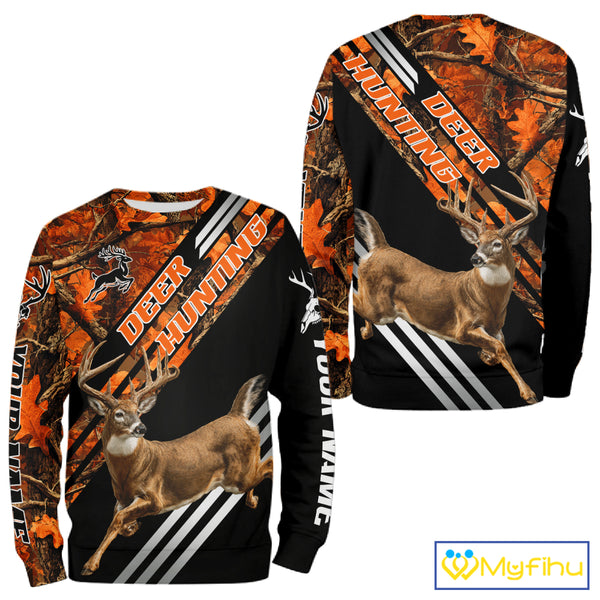 Running Deer Hunting Shirt – Autumn Camo Design, Custom Name for Hunters NHT341