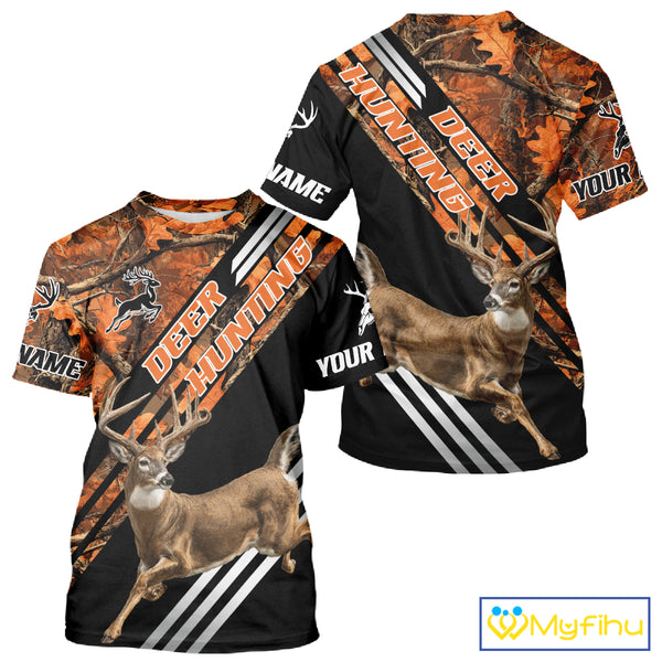 Running Deer Hunting Shirt – Autumn Camo Design, Custom Name for Hunters NHT341