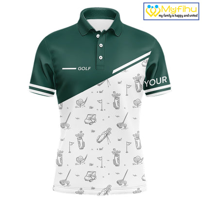 Green White Golf Pattern Mens Golf Tops Custom Gentleme Golf Shirts, Green Golf Tops NHT884