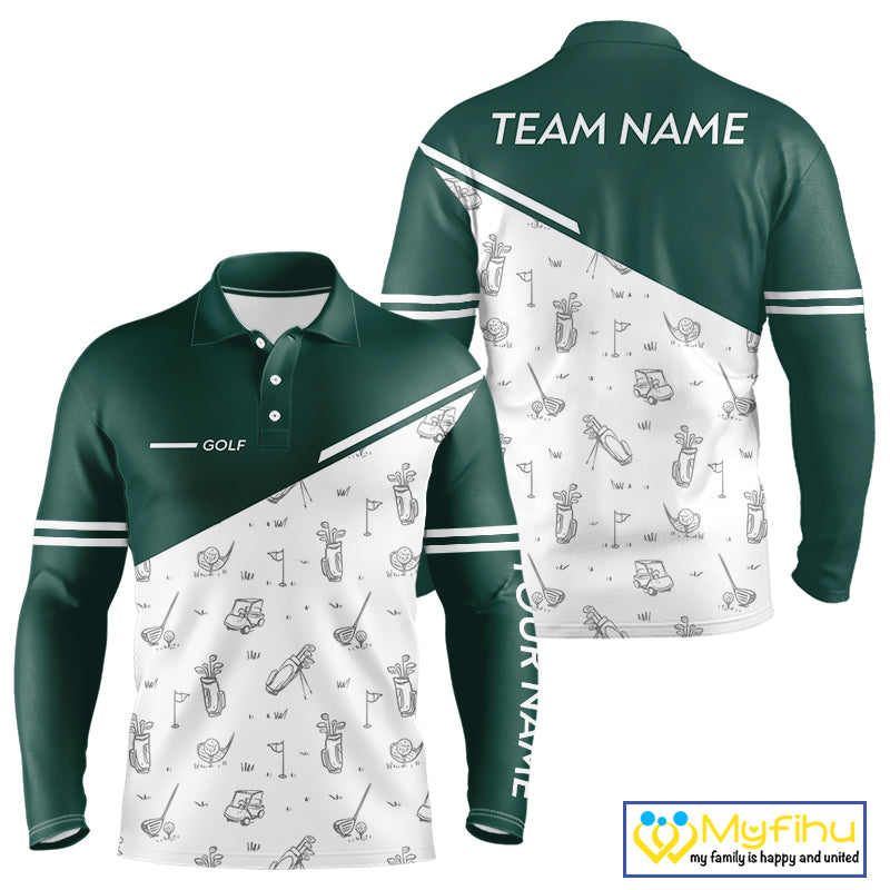 Green White Golf Pattern Mens Golf Tops Custom Gentleme Golf Shirts, Green Golf Tops NHT884