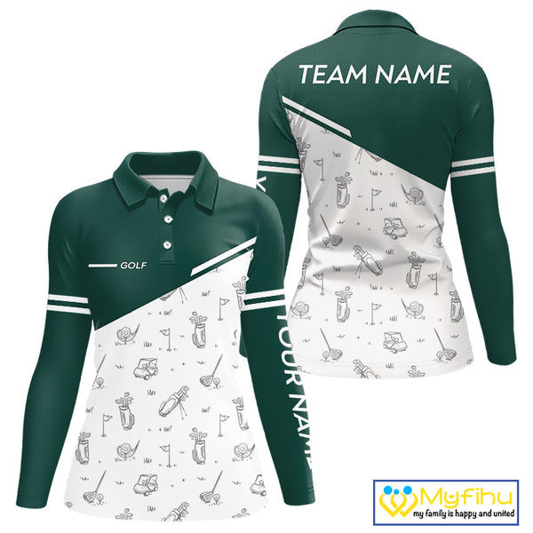 Green White Golf Pattern Womens Golf Tops Custom Ladies Golf Shirts, Green Golf Tops NHT884