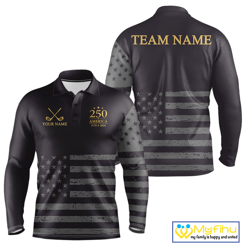Black & Gold American 250Th Anniversary Mens Golf Polo Shirts, Golf Gifts For Team NHT887