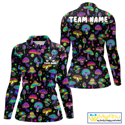 Funny Neon Mushroom Pattern Womens Golf Polo Shirt – Custom Name, Team Name For Golfer NHT889