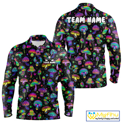 Funny Neon Mushroom Pattern Mens Golf Polo Shirt – Custom Name, Team Name For Golfer NHT889