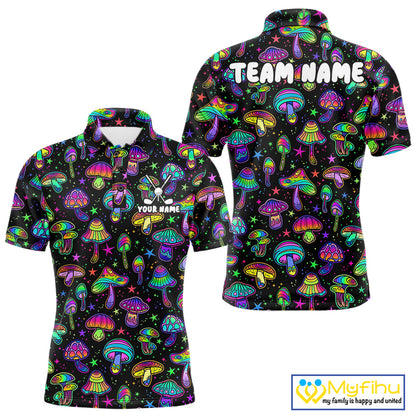 Funny Neon Mushroom Pattern Mens Golf Polo Shirt – Custom Name, Team Name For Golfer NHT889