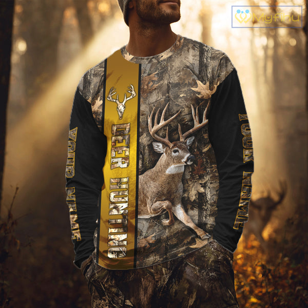 Forest Camo Deer Hunting Shirt, Deer Buck With Full All Over 3D For Deer Hunters NHT344