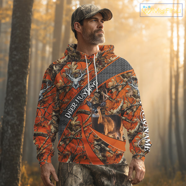 Orange Camo Deer Hunting Shirt 3D All Over Print Personalized Team Name Gift for Hunters NHT12