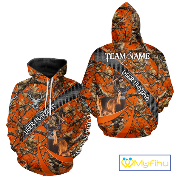 Orange Camo Deer Hunting Shirt 3D All Over Print Personalized Team Name Gift for Hunters NHT12