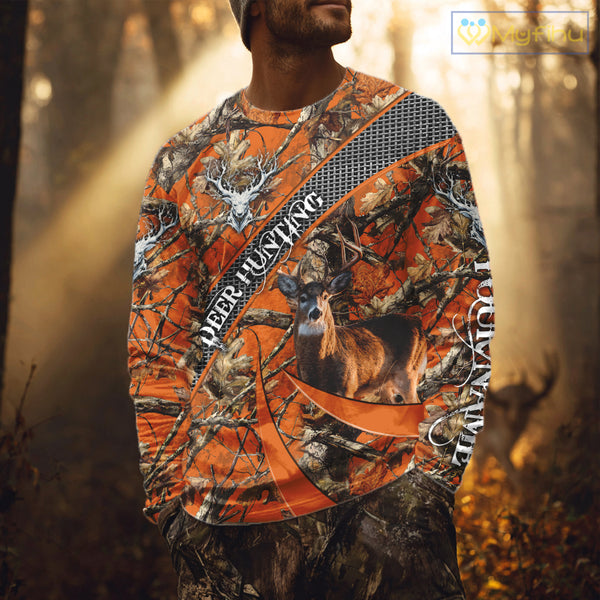 Orange Camo Deer Hunting Shirt 3D All Over Print Personalized Team Name Gift for Hunters NHT12
