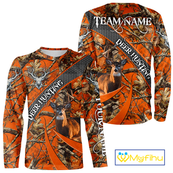 Orange Camo Deer Hunting Shirt 3D All Over Print Personalized Team Name Gift for Hunters NHT12