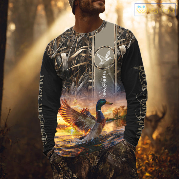 Mallard Duck Hunting Shirt Waterfowl Camo Custom Name Shirts, Pesonalized Hunting Clothes NHT116