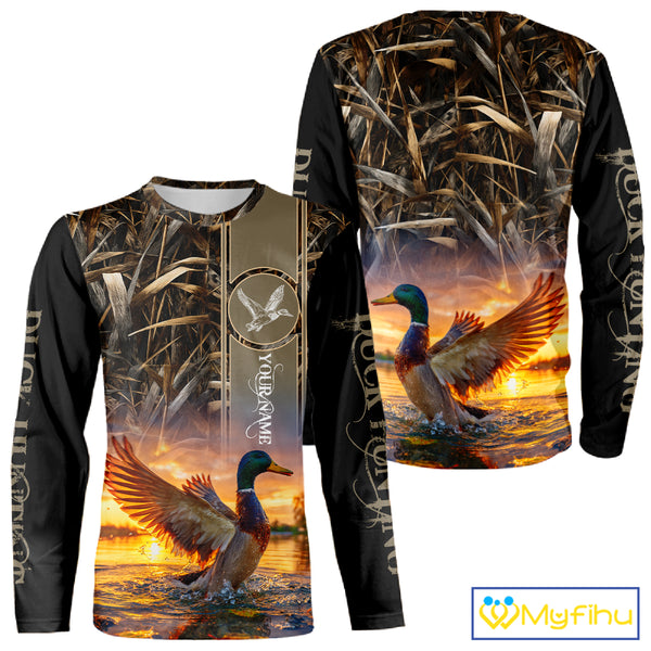 Mallard Duck Hunting Shirt Waterfowl Camo Custom Name Shirts, Pesonalized Hunting Clothes NHT116