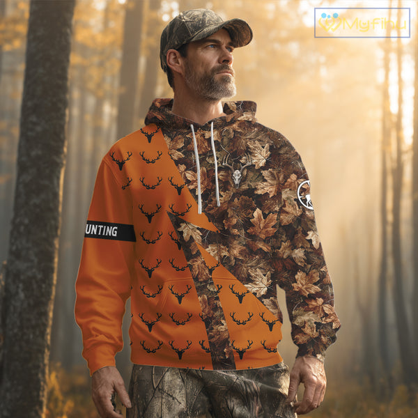 Whitetail Deer Hunting Orange and Autumn Camo Shirts, Personalized Hunting Shirt NHT212