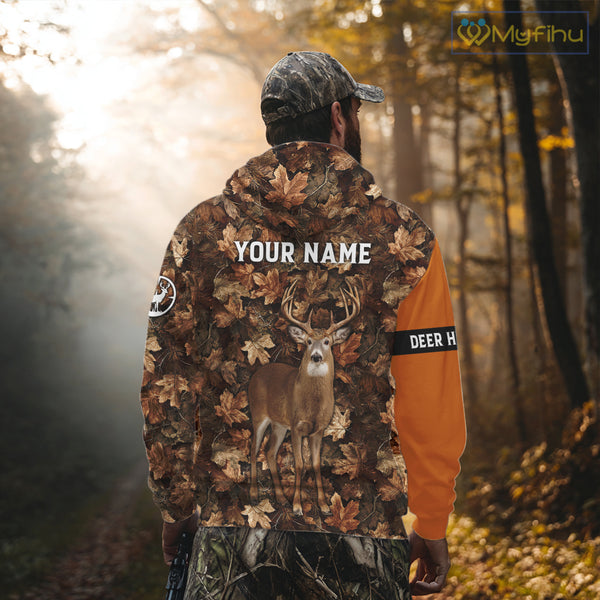 Whitetail Deer Hunting Orange and Autumn Camo Shirts, Personalized Hunting Shirt NHT212