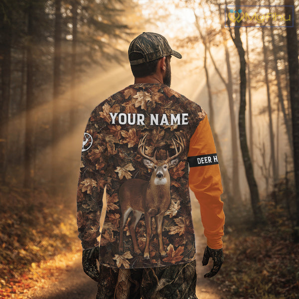 Whitetail Deer Hunting Orange and Autumn Camo Shirts, Personalized Hunting Shirt NHT212